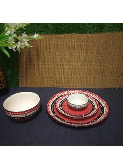 Caffeine Caffeine Ceramc Handmade Red & Black Dot Combo Dinner Set of 14 Pcs. (4 Dinner Plate, 4 Quarter Plate, 4 Katori Bowl, 2 Serving Bowl)  - Image 5