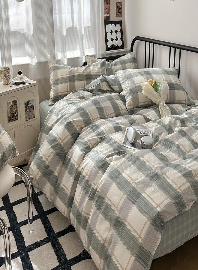 mixinni Twin XL Comforter Set Green Geometric Checkered Plaid Bedding Comforter Set Men Boys Modern Style All Season Soft Fluffy Lightweight Bedding Set-Twin XL Size - Image 1