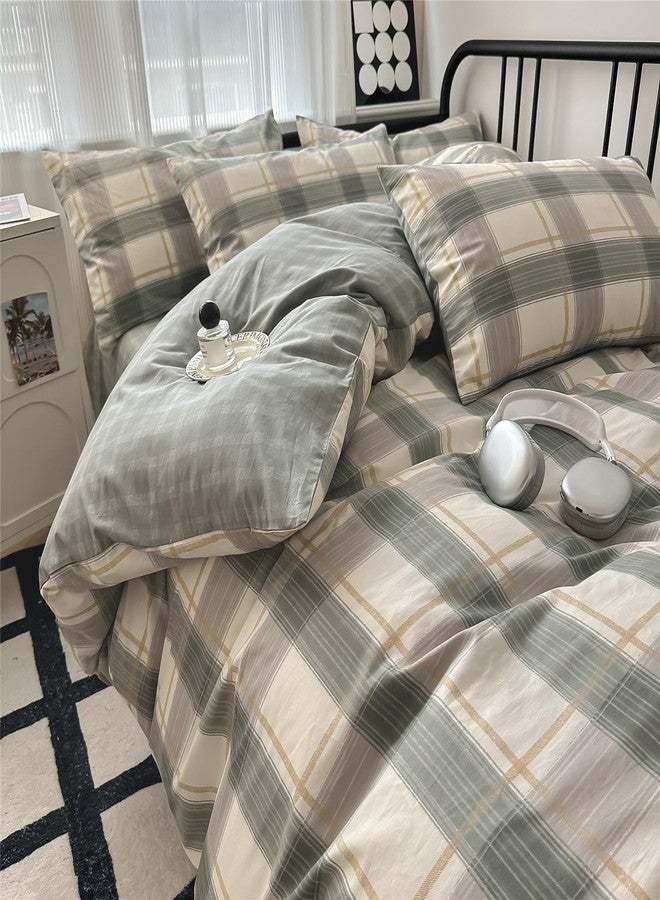 mixinni Twin XL Comforter Set Green Geometric Checkered Plaid Bedding Comforter Set Men Boys Modern Style All Season Soft Fluffy Lightweight Bedding Set-Twin XL Size - Image 3