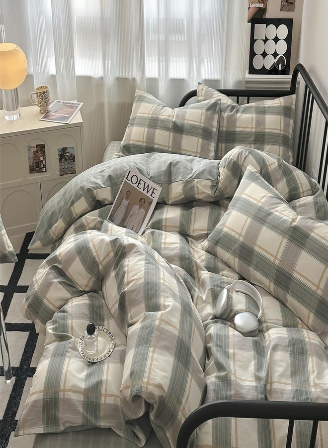 mixinni Twin XL Comforter Set Green Geometric Checkered Plaid Bedding Comforter Set Men Boys Modern Style All Season Soft Fluffy Lightweight Bedding Set-Twin XL Size - Image 4