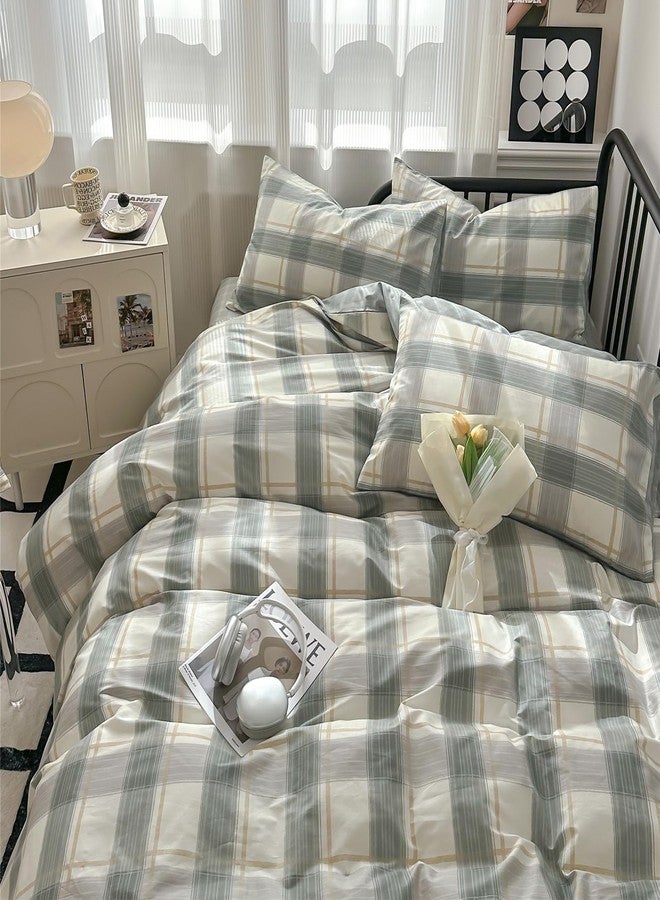 mixinni Twin XL Comforter Set Green Geometric Checkered Plaid Bedding Comforter Set Men Boys Modern Style All Season Soft Fluffy Lightweight Bedding Set-Twin XL Size - Image 2