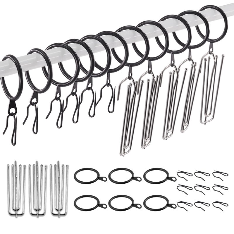 Swpeet 120Pcs Black 135 Inch 30mm Metal Drapery Curtain Rings Curtain Hanging Rings and Stainless Steel 4 Prongs Pinch Pleat Hook with Drapery Curtain Pinon Hooks Pins for Window Shower Curtain - Image 2