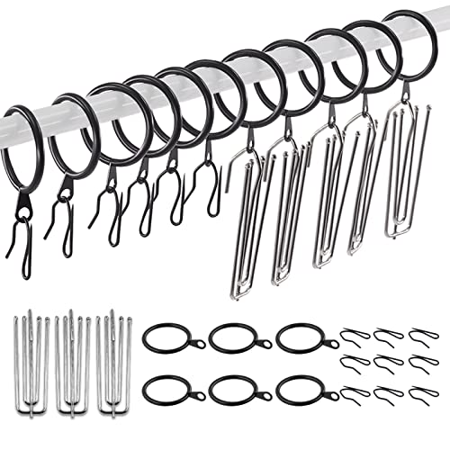 Swpeet 120Pcs Black 135 Inch 30mm Metal Drapery Curtain Rings Curtain Hanging Rings and Stainless Steel 4 Prongs Pinch Pleat Hook with Drapery Curtain Pinon Hooks Pins for Window Shower Curtain - Image 1