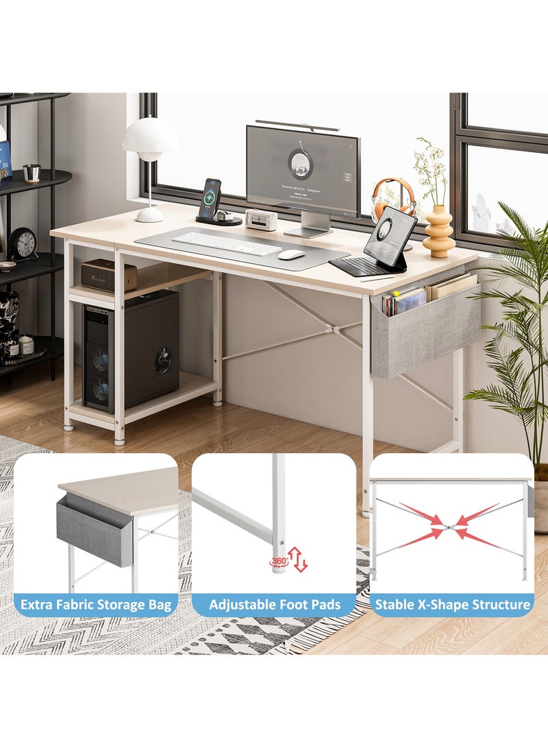 SHEIDLIN مكتب كمبيوتر قابل للتعديل مع أرفف قابلة للعكس وجيوب تخزين، مكتب كمبيوتر مريح للمكتب المنزلي والألعاب والدراسة، تصميم موفر للمساحة، بلوط أبيض - Image 4