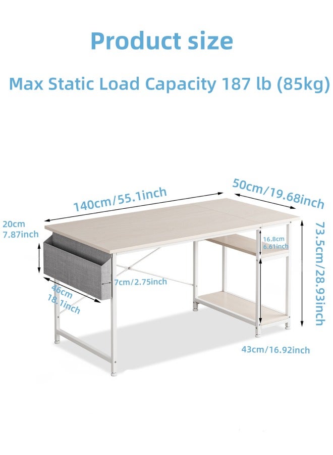 SHEIDLIN مكتب كمبيوتر قابل للتعديل مع أرفف قابلة للعكس وجيوب تخزين، مكتب كمبيوتر مريح للمكتب المنزلي والألعاب والدراسة، تصميم موفر للمساحة، بلوط أبيض - Image 2