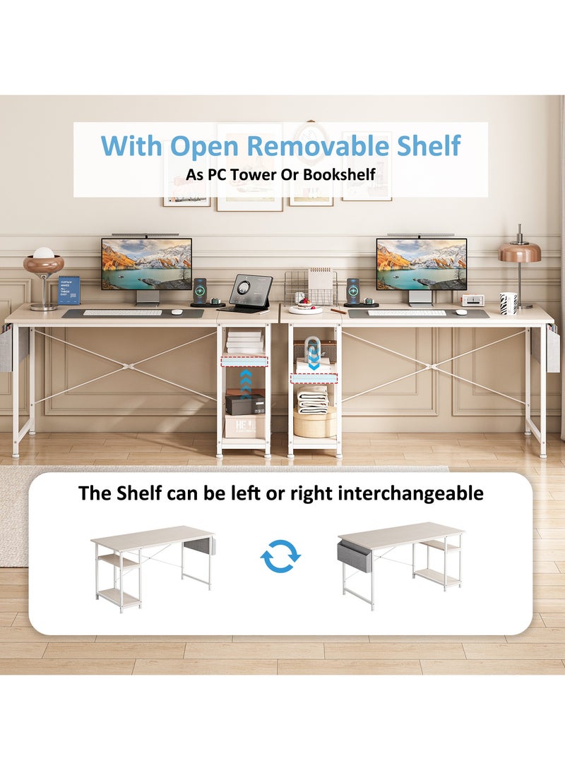 SHEIDLIN مكتب كمبيوتر قابل للتعديل مع أرفف قابلة للعكس وجيوب تخزين، مكتب كمبيوتر مريح للمكتب المنزلي والألعاب والدراسة، تصميم موفر للمساحة، بلوط أبيض - Image 3