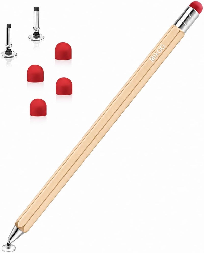 DIGIROOT Rotating 2-in-1 Tablet Pen for All Tablets, Pen Compatible with iPad Smartphone Huawei Samsung Microsoft Tablet with Interchangeable Disc/Fibre Tip (champagne) - Image 1