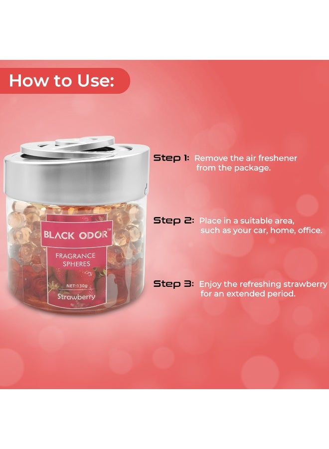 Black Odor Fragrance Spheres Strawberry 130g Air Freshener Gel Beads for Car Home Office Wardrobe Room Bathroom Sweet Aroma Long Lasting Odor Eliminator Non-Toxic Eco Friendly No Gas Freshener Closet Deodorizer Dashboard Cup Holder Use Daily Freshness - Image 4