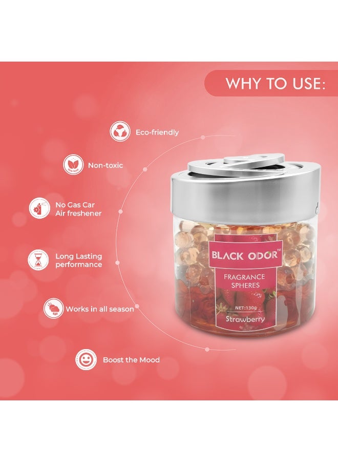 Black Odor Fragrance Spheres Strawberry 130g Air Freshener Gel Beads for Car Home Office Wardrobe Room Bathroom Sweet Aroma Long Lasting Odor Eliminator Non-Toxic Eco Friendly No Gas Freshener Closet Deodorizer Dashboard Cup Holder Use Daily Freshness - Image 2