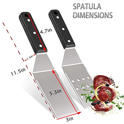 Leonyo Griddle Metal Spatula Set of 2, Food Grade Griddle Accessories - Stainless Steel Pancake Hamburger Turner Flipper for Flat Top Cast Iron BBQ Hibachi Cooking, Dishwasher Safe - Image 2