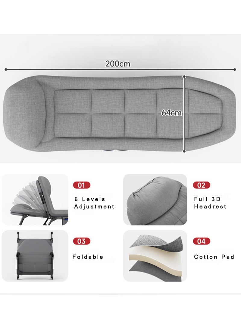CityRiya-Long Folding Bed Portable Foldable Camping Bed Adjustable Medical Bed Comfortable Recliner Bed Lounger Chair Single Sleeping Bed Resting Bed Adults Camping Cot for Outdoor Beach Office - Image 5