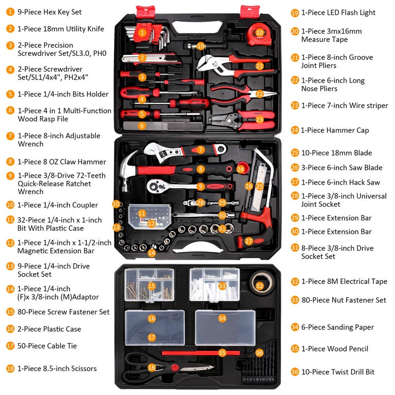 KingTool 325 Piece Home Repair Tool Kit, General Home/Auto Repair Tool Set, Toolbox Storage Case with Drawer, General Household Tool Kit - Perfect for Homeowner, Diyer, Handyman - Image 2