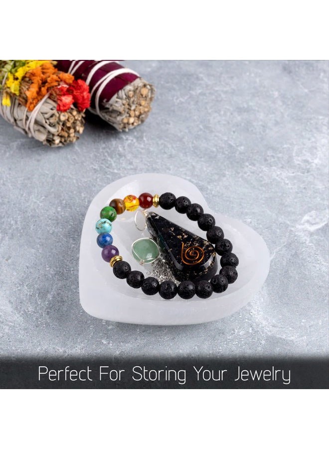 Wish Well Heart Selenite Bowl with Amethyst Necklace – 4" Selenite Crystal Bowl – Mined and Crafted in Morocco – Ideal for Cleansing and Recharging Crystals and Healing Stones, Meditation, and Decor - Image 5