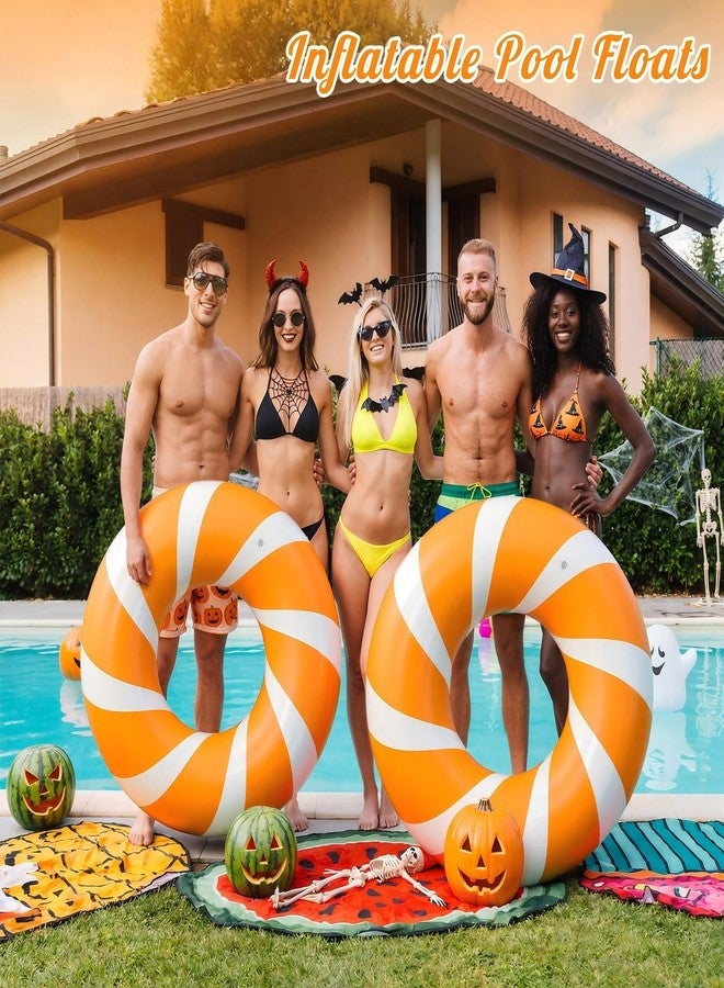 Arrowbash 2 Pcs 47 Inch Large Inflatable Pool Floats Jumbo Swimming Ring Donut Float Tubes for Adult Size Striped Pool Rings for Summer Halloween Beach Hawaii Wedding Party Favors(Orange,White) - Image 4