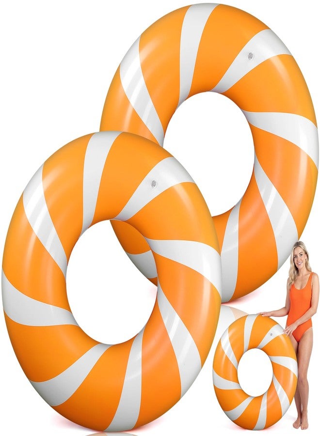 Arrowbash 2 Pcs 47 Inch Large Inflatable Pool Floats Jumbo Swimming Ring Donut Float Tubes for Adult Size Striped Pool Rings for Summer Halloween Beach Hawaii Wedding Party Favors(Orange,White) - Image 1
