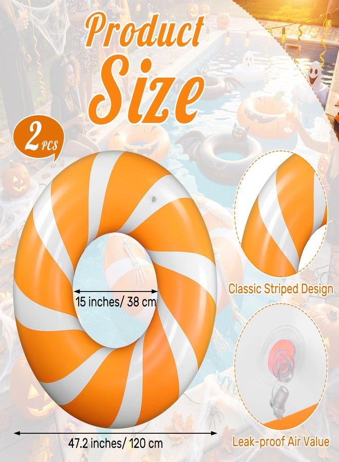 Arrowbash 2 Pcs 47 Inch Large Inflatable Pool Floats Jumbo Swimming Ring Donut Float Tubes for Adult Size Striped Pool Rings for Summer Halloween Beach Hawaii Wedding Party Favors(Orange,White) - Image 2