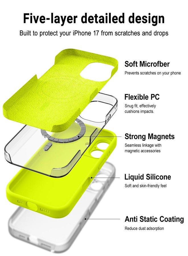 OTOFLY Magnetic for iPhone 17 Case,Compatible with Magsafe,Classic Liquid Silicone Mobile Phone Case,Integrated Camera Control Button,Anti-Scratch Microfiber Lining,Neon Yellow - Image 4