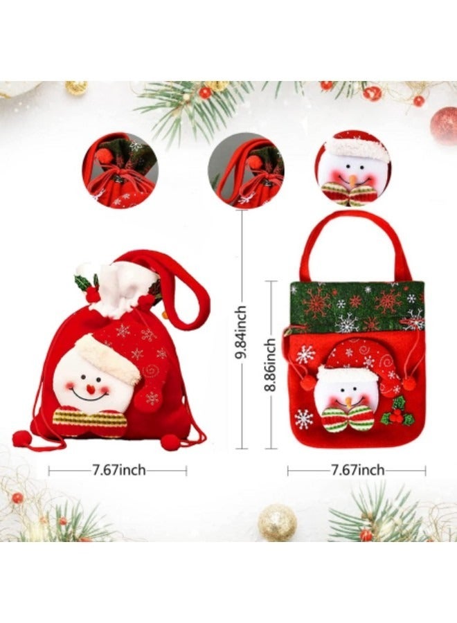 CCOVERY Drawstrings Gift Bags, Reusable Fabric 3D Festival Goodie Bags Set of 3, Snowman Elk Wrapping Bags - Image 2