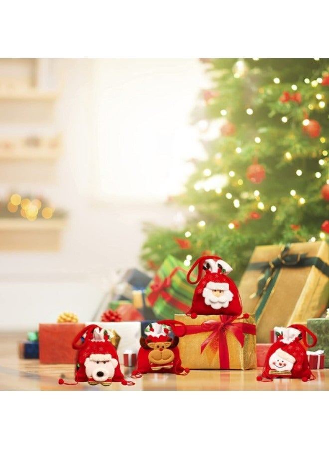 CCOVERY Drawstrings Gift Bags, Reusable Fabric 3D Festival Goodie Bags Set of 3, Snowman Elk Wrapping Bags - Image 3