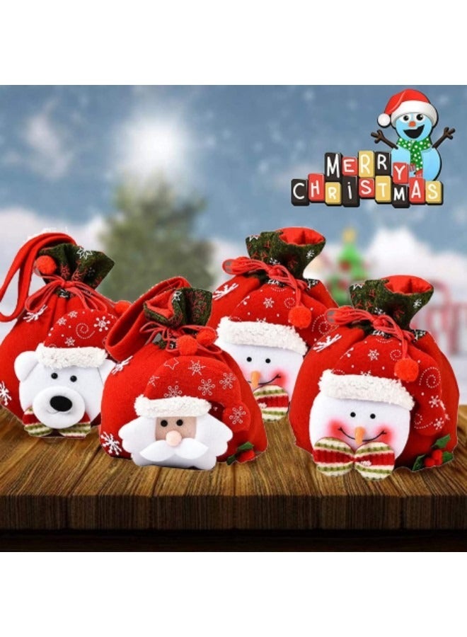 CCOVERY Drawstrings Gift Bags, Reusable Fabric 3D Festival Goodie Bags Set of 3, Snowman Elk Wrapping Bags - Image 4