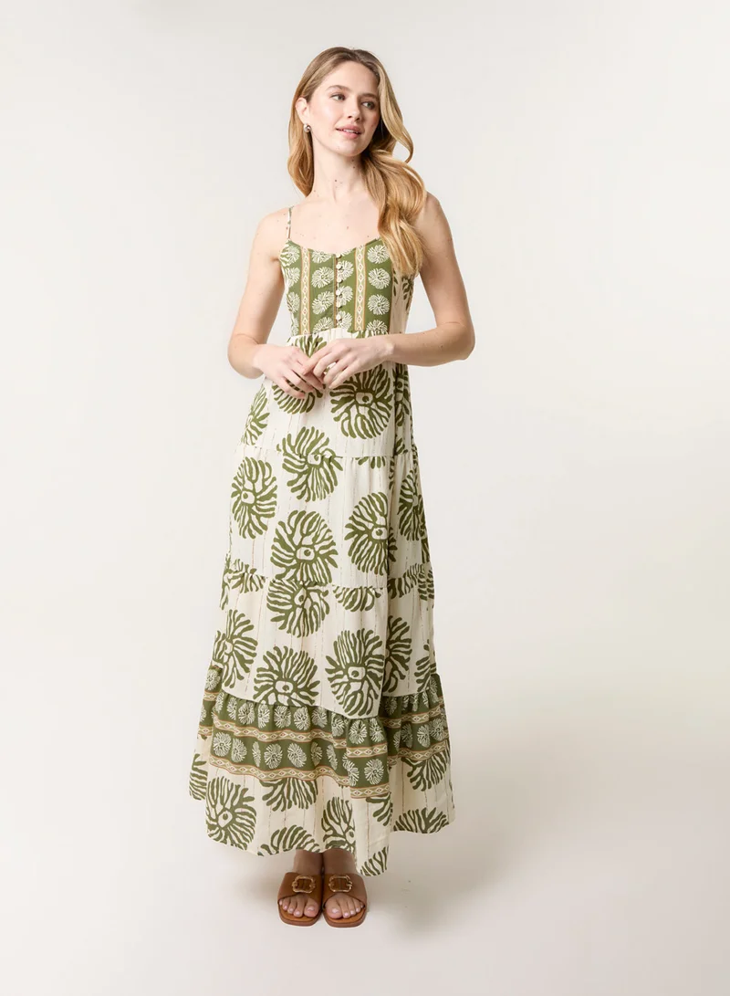 بلو فانيلا فستان ماكسي بحزام مجرد وأزرار أمامية