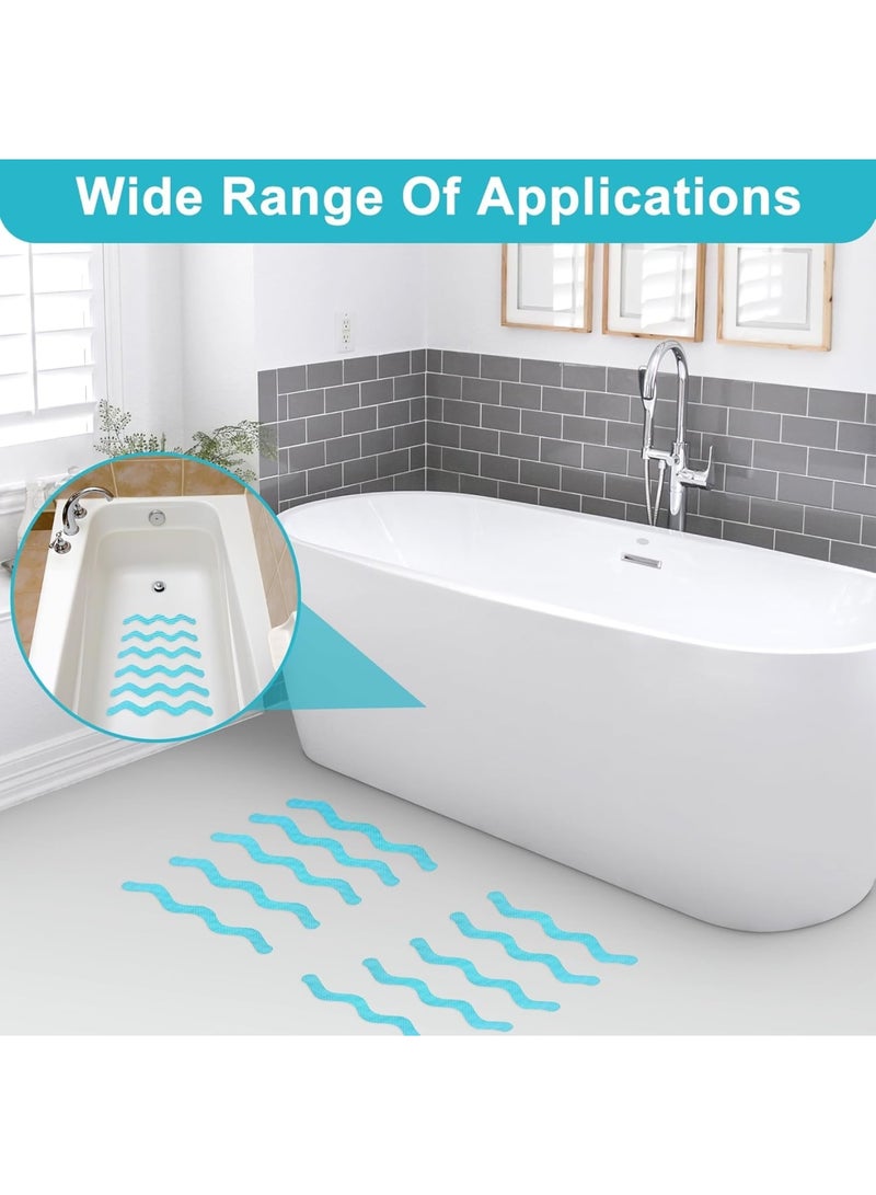 SYOSI Non Slip Shower Stickers, Bathroom Anti Slip Decals for Bathtub and Shower Floor with Strong Adhesive Safety Strips, S Shape Wave Design 24 Pcs Blue - Image 3