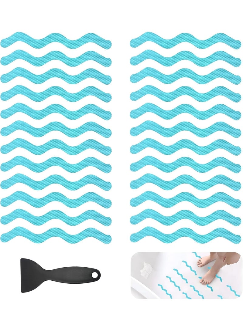 SYOSI Non Slip Shower Stickers, Bathroom Anti Slip Decals for Bathtub and Shower Floor with Strong Adhesive Safety Strips, S Shape Wave Design 24 Pcs Blue - Image 1
