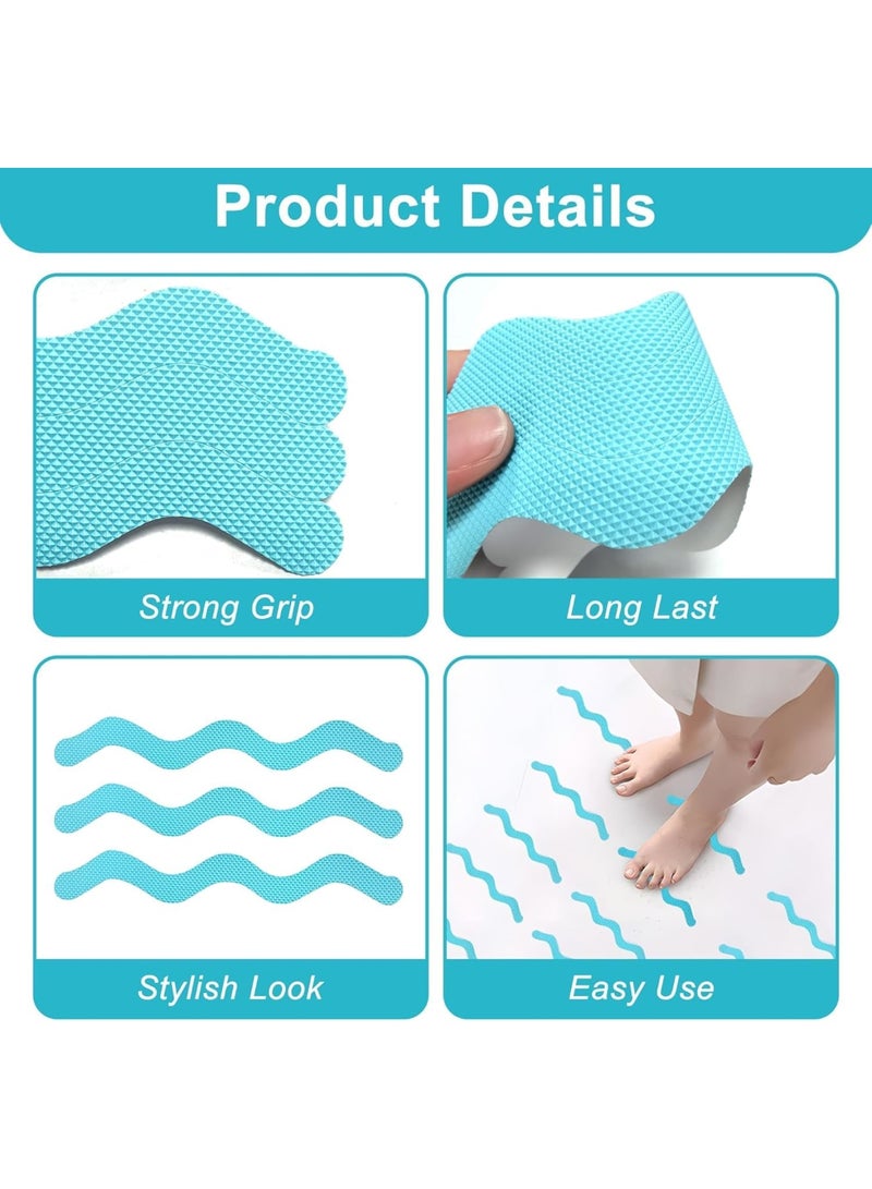 SYOSI Non Slip Shower Stickers, Bathroom Anti Slip Decals for Bathtub and Shower Floor with Strong Adhesive Safety Strips, S Shape Wave Design 24 Pcs Blue - Image 4
