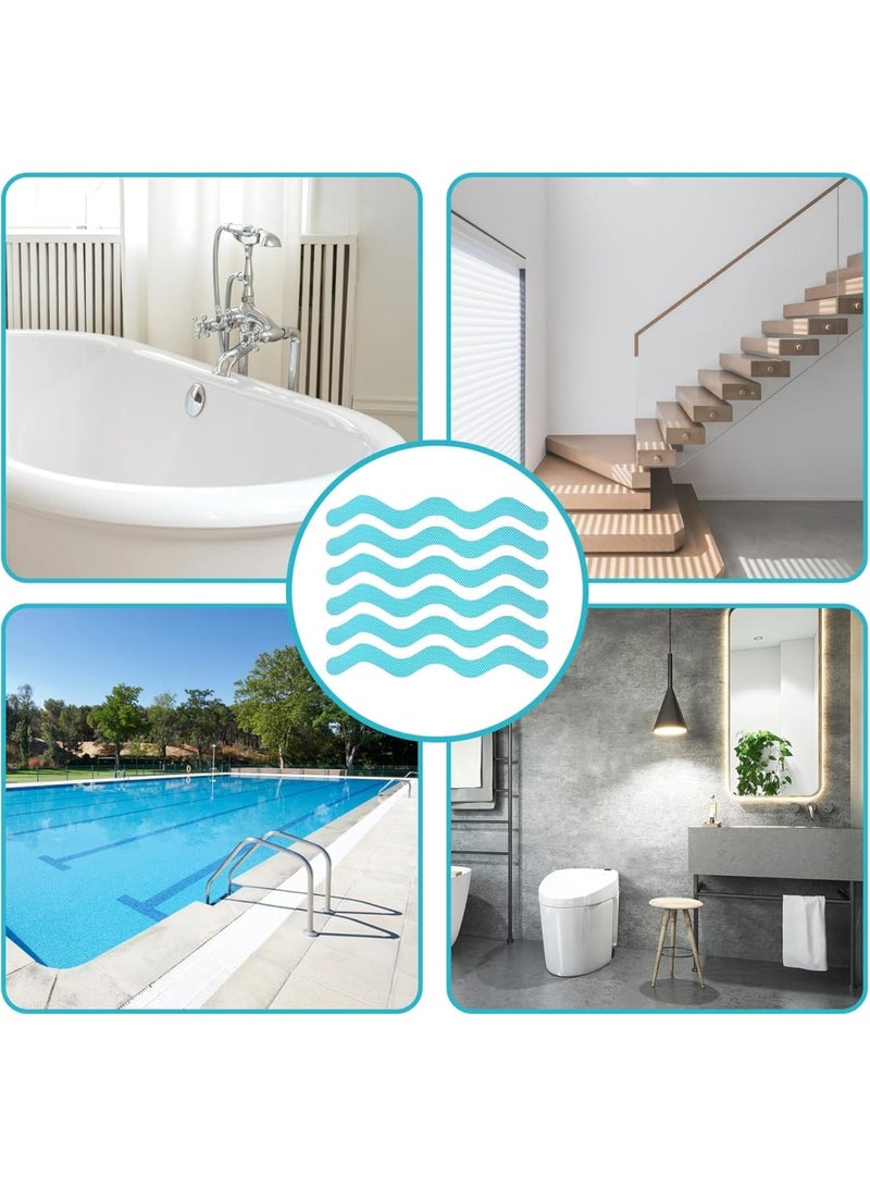 SYOSI Non Slip Shower Stickers, Bathroom Anti Slip Decals for Bathtub and Shower Floor with Strong Adhesive Safety Strips, S Shape Wave Design 24 Pcs Blue - Image 2