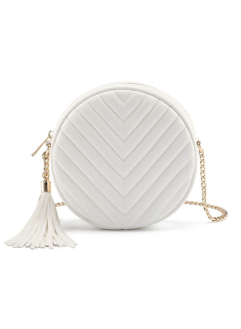 Excefore Crossbody Bags for Women Round Purse Quilted purse, Faux Leather, with Tassel - Image 1