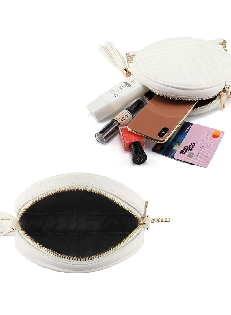 Excefore Crossbody Bags for Women Round Purse Quilted purse, Faux Leather, with Tassel - Image 3