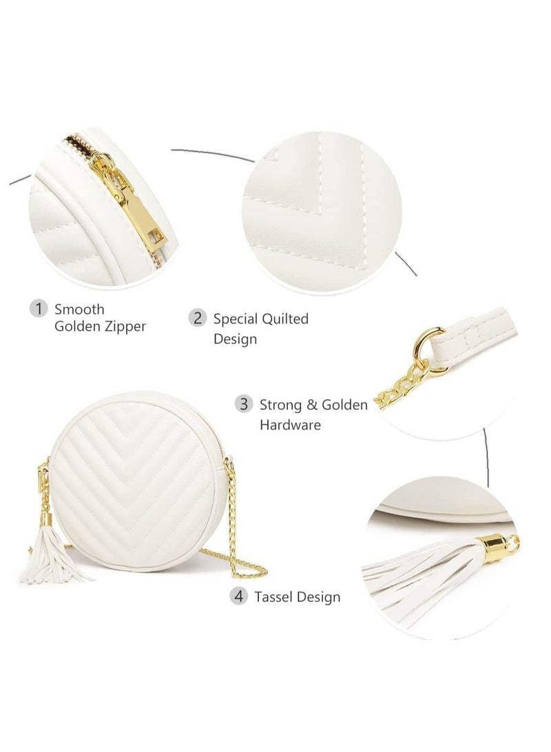 Excefore Crossbody Bags for Women Round Purse Quilted purse, Faux Leather, with Tassel - Image 5