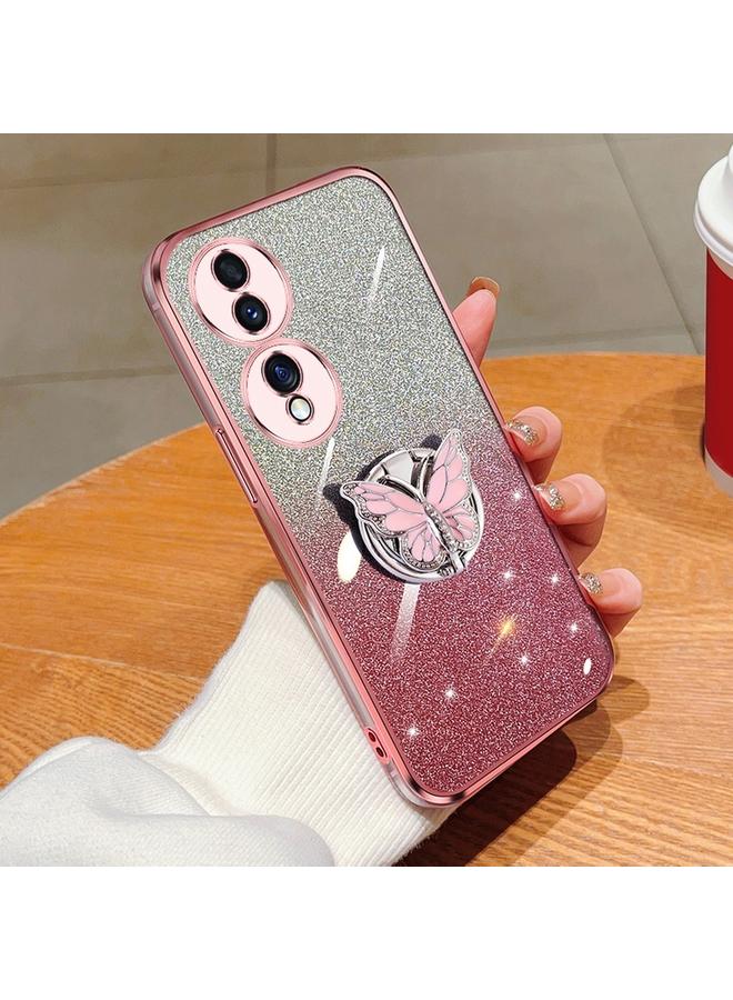 Green Tiger Case For Honor 70 Plated Gradient Glitter Butterfly Holder TPU Phone Case - Image 1