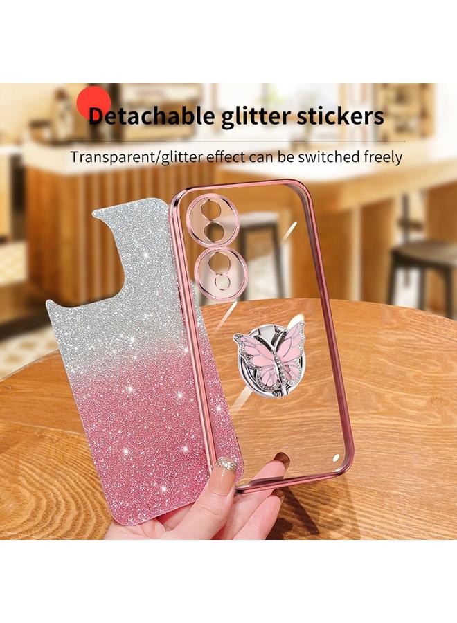 Green Tiger Case For Honor 70 Plated Gradient Glitter Butterfly Holder TPU Phone Case - Image 4