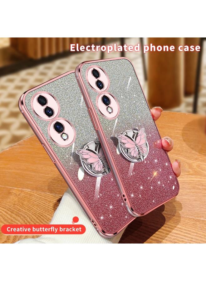 Green Tiger Case For Honor 70 Plated Gradient Glitter Butterfly Holder TPU Phone Case - Image 3