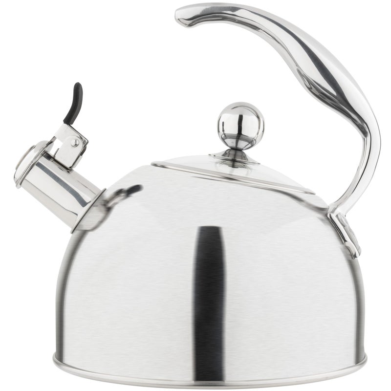 Viking 3Ply Stainless Steel Tea Kettle 26 Quart Whistling Hot Water Tea Pot for Stovetop Tempered Glass Lid and Ergonomic Handle Induction Ready Satin Silver