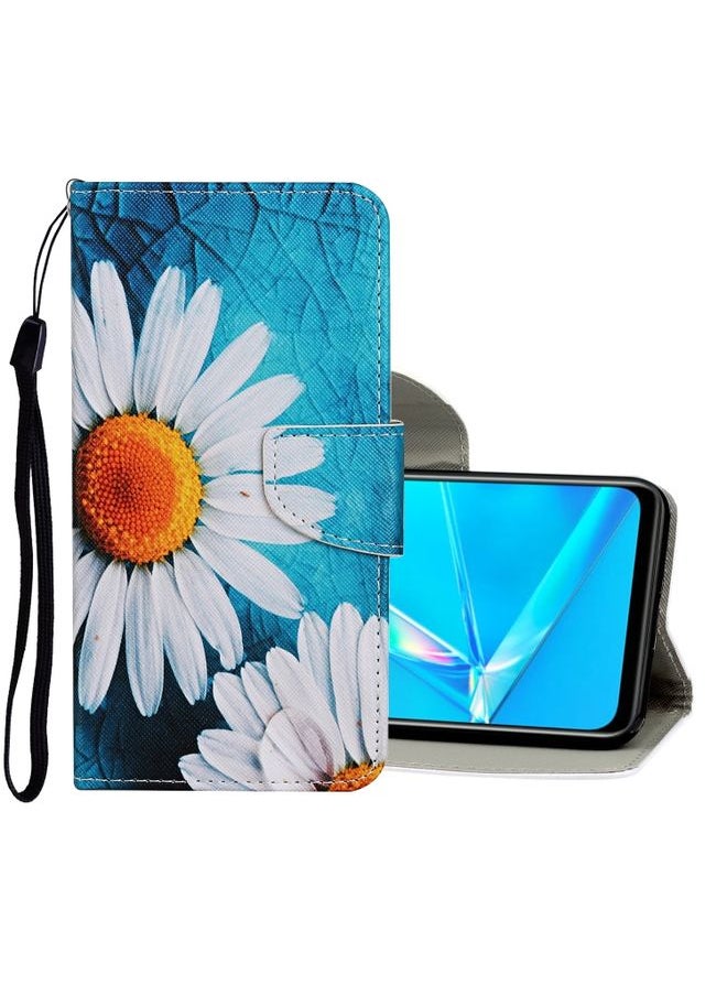 HuHa Case Cover For Realme 5i Colored Drawing Pattern Horizontal Flip Leather Case with Holder & Card Slots & Wallet Chamomile 