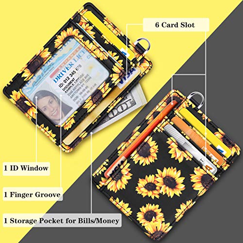 Coco Rossi Slim Front Pocket Wallet RFID Blocking Minimalist Credit Card Holder Wallet with D-Shackle for Women,Sunflower - Image 4