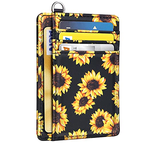 Coco Rossi Slim Front Pocket Wallet RFID Blocking Minimalist Credit Card Holder Wallet with D-Shackle for Women,Sunflower - Image 1
