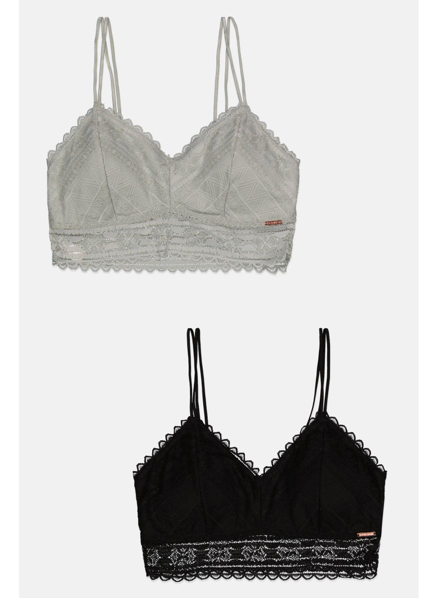 Danskin Women 2 Pcs Padded Unlined Lace Bralette, Black  - Image 1