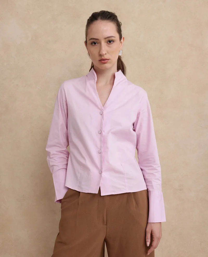 Rareism Women's High Neck Plain Shirt