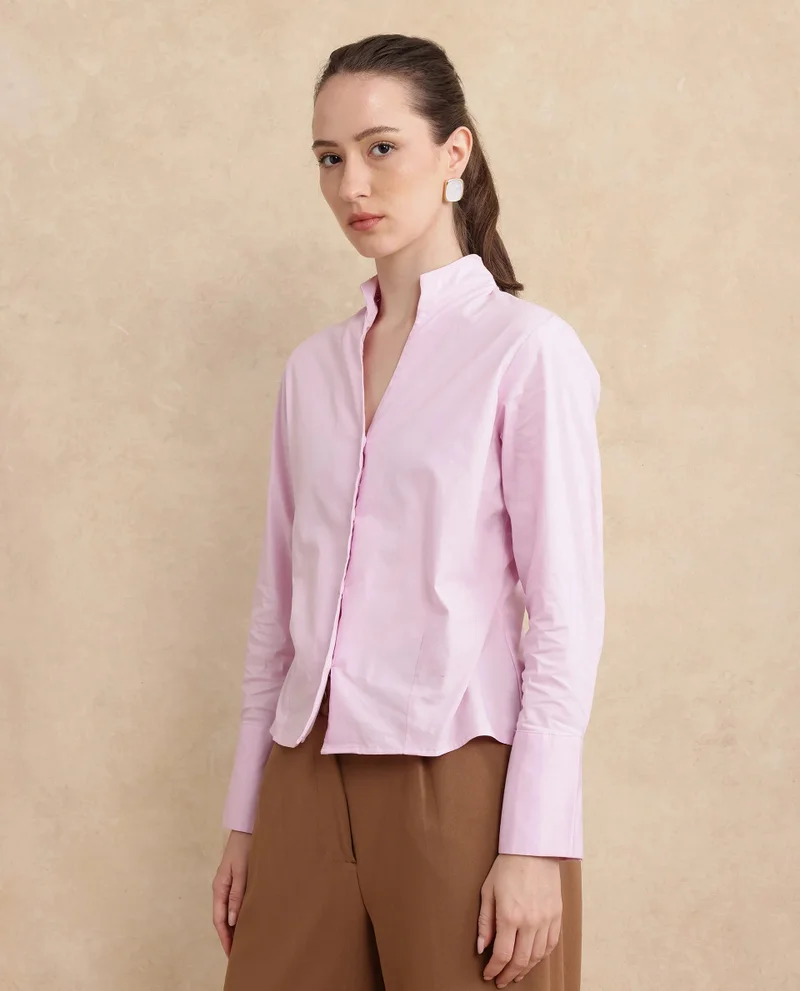 Rareism Women's High Neck Plain Shirt