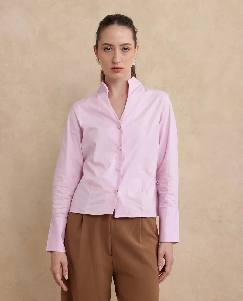 Rareism Women's High Neck Plain Shirt