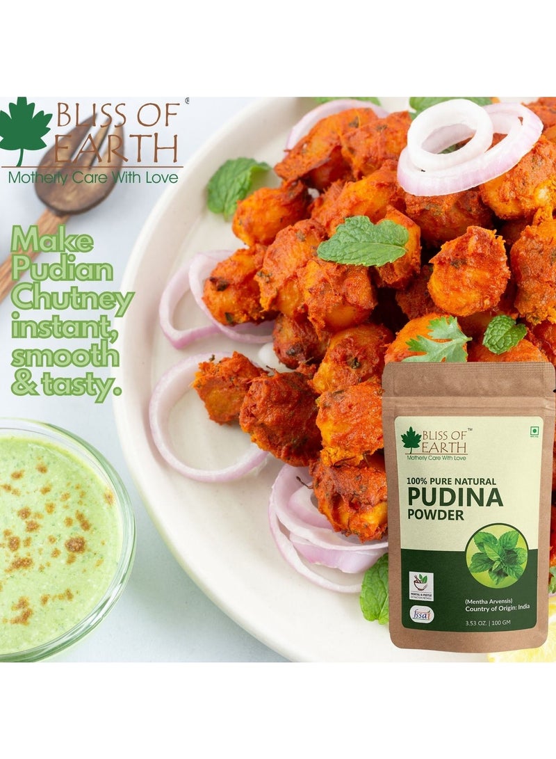 BLISS OF EARTH 100% Pure & Natual Pudina Powder (Mint Powder) 100GM Excellent Flavor Great for Use in Beverages South Indian & Chinese Dishes Mexican Salsa Chutney & Much More  - Image 3