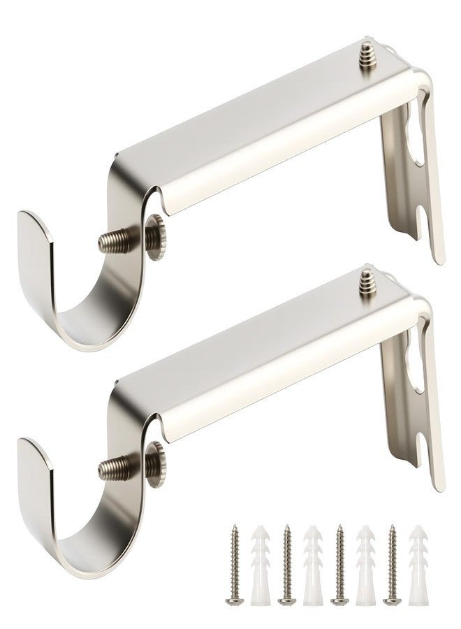 HOME MASTER HARDWARE Curtain Rod Bracket, Adjustable Curtain Rod Holders Brackets for Wall, Heavy Duty Curtain Hangers for 3/4 Inch Rods, 2 Pack, Satin Nickel - Image 1