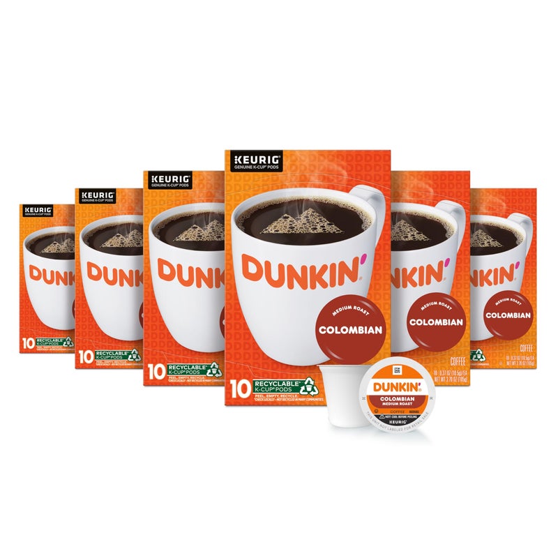 Dunkin' Colombian Medium Roast Coffee, 60 Keurig K-Cup Pods - Image 1