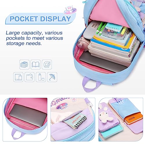 FIXITOK Girls Backpack Set, 3PCS Kids Backpacks for Girl, Cute Bunny School Backpack for Girls Kids Teen Kindergarten Elementary Preschool Middle School Bags with Lunch Box Pencil Case Blue - Image 4