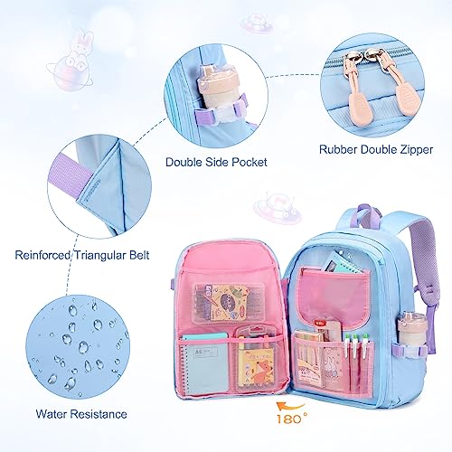 FIXITOK Girls Backpack Set, 3PCS Kids Backpacks for Girl, Cute Bunny School Backpack for Girls Kids Teen Kindergarten Elementary Preschool Middle School Bags with Lunch Box Pencil Case Blue - Image 3