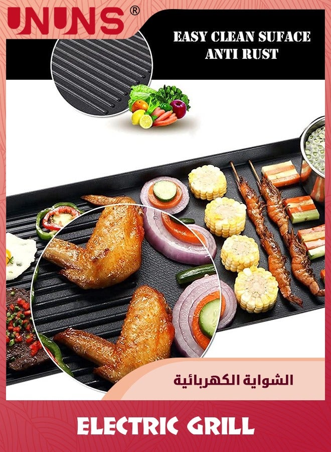 UNUNS Electric Smokeless Indoor Grill,With Non-Stick Cooking Surface & Adjustable Temperature Knob from Warm to Sear for Customized BBQing 48*28cm  - Image 3