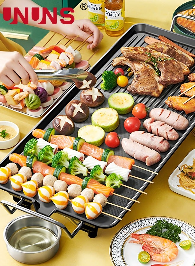 UNUNS Electric Smokeless Indoor Grill,With Non-Stick Cooking Surface & Adjustable Temperature Knob from Warm to Sear for Customized BBQing 48*28cm  - Image 1